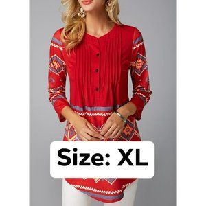 Peasant Red 3/4 Sleeve Blouse size XL